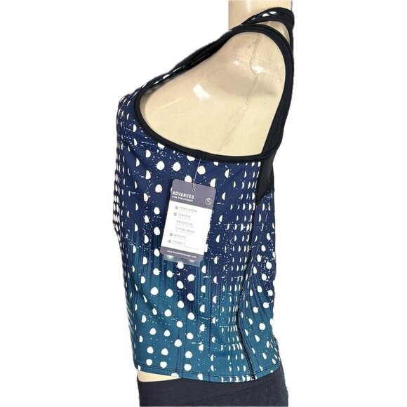 Threads 4 Thought L Navy/Teal Dots Bra Shelf Racerback Double Strap Active Tank - Picture 5 of 6